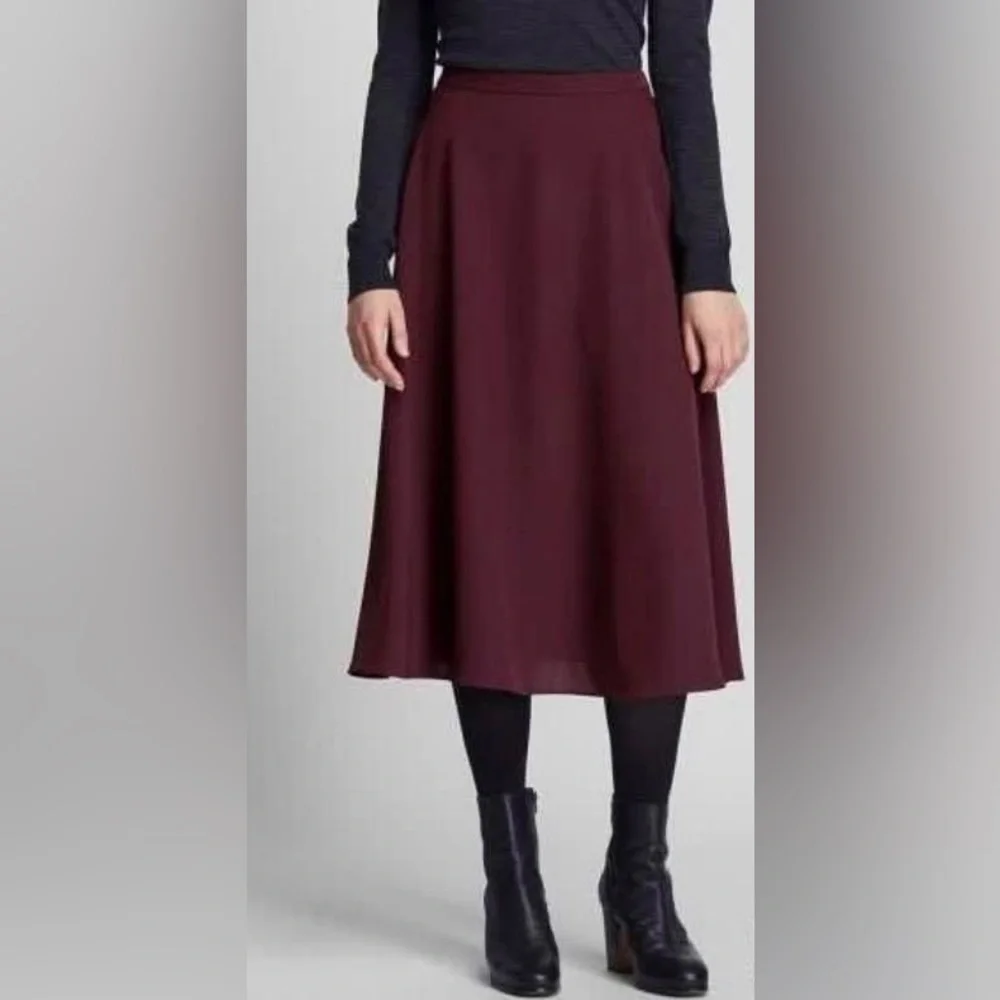UNIQLO A-line Skirt Wool-Cotton Blend Burgundy Maroon Merlot, Size Small